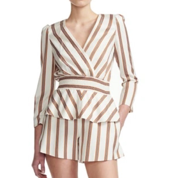 Maje Ieni Striped Peplum Romper in White - Picture 2 of 14